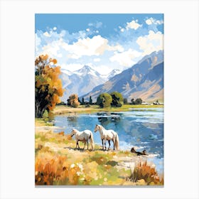 Horses Painting In Queenstown, New Zealand 4 Canvas Print