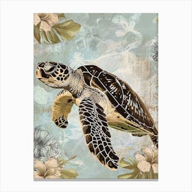Floral Scrapbook Inspired Sea Turtle 3 Canvas Print