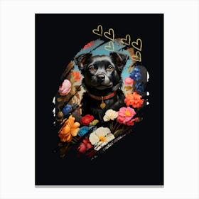 Dog With Flowers Canvas Print