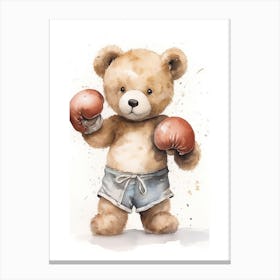 Boxing Teddy Bear Painting Watercolour 2 Canvas Print