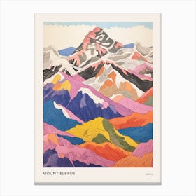 Mount Elbrus Russia 3 Colourful Mountain Illustration Poster Canvas Print