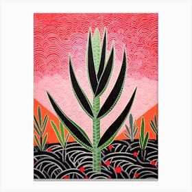 Pink And Red Plant Illustration Aloe Vera 2 Canvas Print