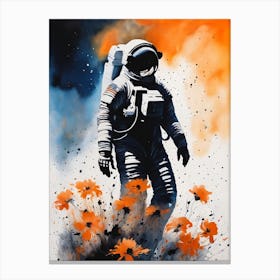 Abstract Astronaut Flowers Painting (16) Canvas Print