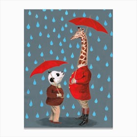 Panda With Giraffe Canvas Print