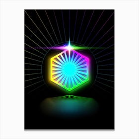 Neon Geometric Glyph in Candy Blue and Pink with Rainbow Sparkle on Black n.0002 Canvas Print