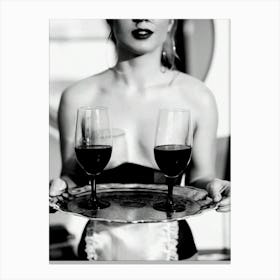 Sexy Woman Red Wine Black And White, Feminist Canvas Print