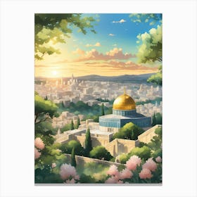 Anime Style By Makoto Shinkai Studio Beautiful City Of Jerusalem Golden Jerusalem Gold Dome Of T 32603152 1 Canvas Print