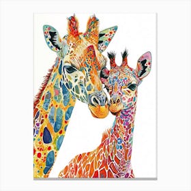 Giraffe & Calf Colourful Pattern 4 Canvas Print