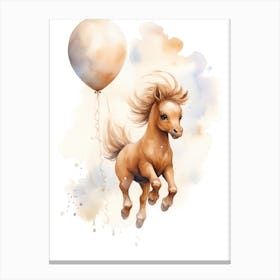 Baby Horse Flying With Ballons, Watercolour Nursery Art 4 Canvas Print