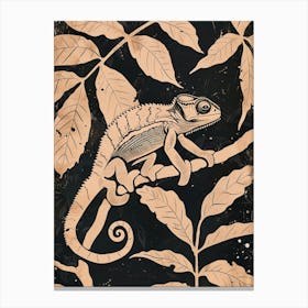 Chameleon In The Jungle Block Print 5 Canvas Print