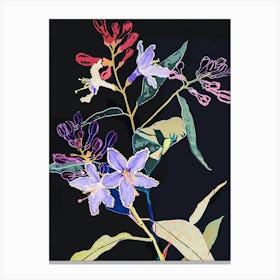 Neon Flowers On Black Lilac 2 Canvas Print