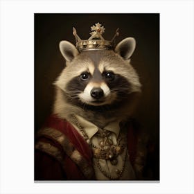 Vintage Portrait Of A Tanezumi Raccoon Wearing A Crown 1 Canvas Print