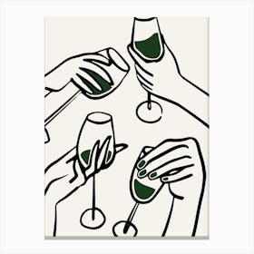 Wine Glass Art Green Print Canvas Print