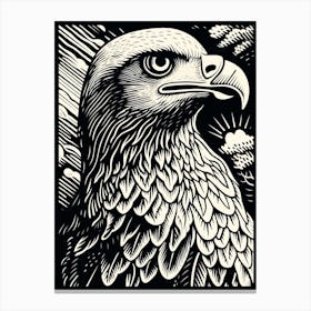 B&W Bird Linocut Golden Eagle 1 Canvas Print