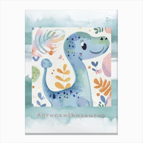 Cute Acrocanthosaurus Dinosaur Watercolour Style 4 Poster Canvas Print