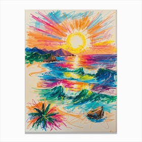 Sunset At The Beach with lines Canvas Print