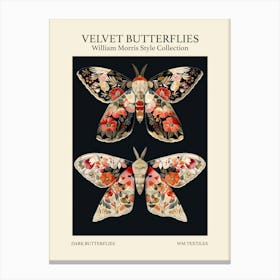 Velvet Butterflies Collection Dark Butterflies William Morris Style 9 Canvas Print