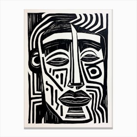 Geometric Linocut Inspired Face Portrait Canvas Print