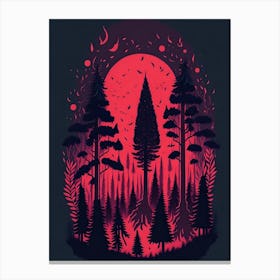 A Fantasy Forest At Night In Red Theme 83 Canvas Print