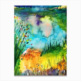 Watercolor - Pond Garden Illustration Canvas Print