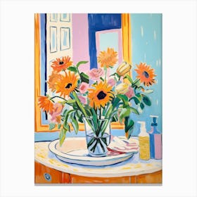 A Vase With Sunflower, Flower Bouquet 3 Canvas Print