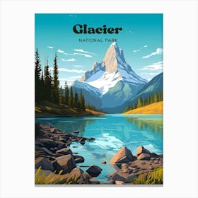 Glacier National Park Montana Hiking Modern Travel Illustration Canvas Print
