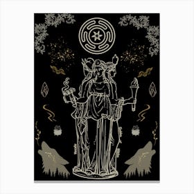Hecate- Goddess of Witches - Witchcore Wolves Keys Crossroads Mythological Moon Deity For Witchy Women, Spellcasting Cauldrons Torches, Pagan Greek Magick Hekates Wheel Canvas Print