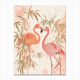 Andean Flamingo And Bamboo Minimalist Illustration 1 Canvas Print