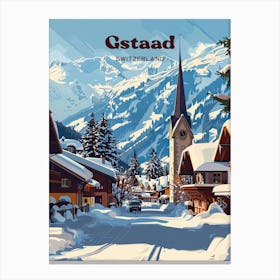 Gstaad Switzerland Snowy Art Illustration Canvas Print