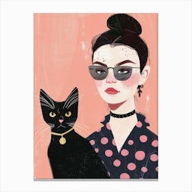 Black Cat And Girl Canvas Print