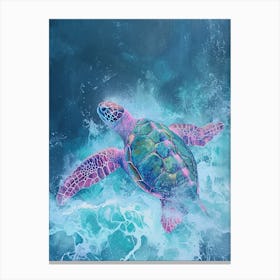 Pink Sea Turtle Splashing In The Waves Canvas Print