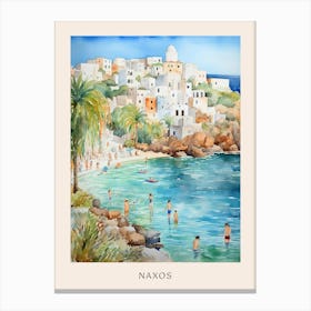 Swimming In Naxos Greece 5 Watercolour Poster Canvas Print
