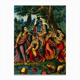 Lord Krishna And His Attendants Canvas Print