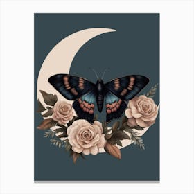 Butterfly And Roses on a Crescent Moon Canvas Print