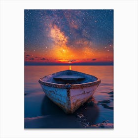 Starry Sky Over A Boat Canvas Print