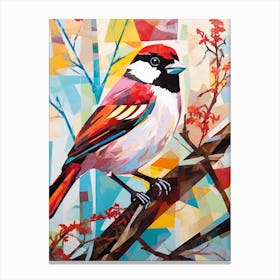 Bird Painting Collage House Sparrow 3 Canvas Print