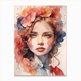 Watercolor Of A Girl With Flowers 2 Canvas Print