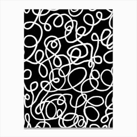 White Swirl Doodles On A Black Background Canvas Print