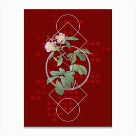 Vintage Pink Alpine Roses Botanical with Geometric Line Motif and Dot Pattern n.0173 Canvas Print