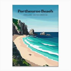 Porthcurno Beach Cornwall Art Illustration Canvas Print