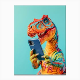 Toy Dinosaur On The Phone 4 Canvas Print