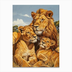 Barbary Lion Relief Illustration Family 5 Canvas Print