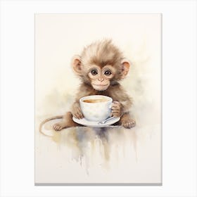 Monkey Painting Drinking Tea Watercolour 2 Canvas Print