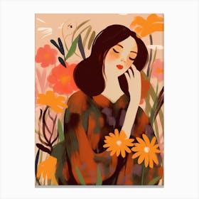 Woman With Autumnal Flowers Monkey Orchid Canvas Print