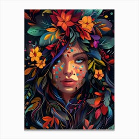 Girl With Flowers On Her Head 3 Canvas Print