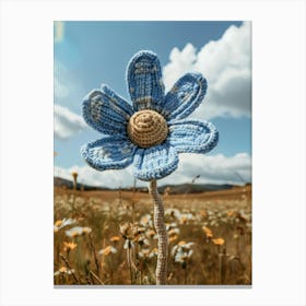 Blue Daisy Knitted In Crochet 4 Canvas Print