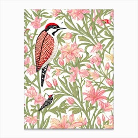 Woodpecker William Morris Style Bird Canvas Print