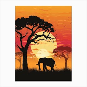 African Elephant Sunset Silhouette 5 Canvas Print