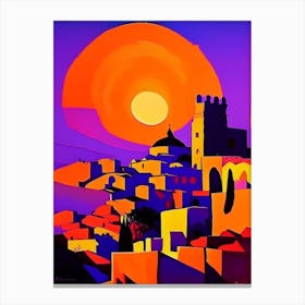Sunrise Over Village Geometric Canvas Print