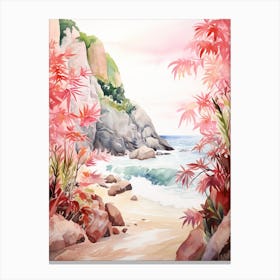 Watercolor Painting Of Pfeiffer Beach, Big Sur California 3 Canvas Print